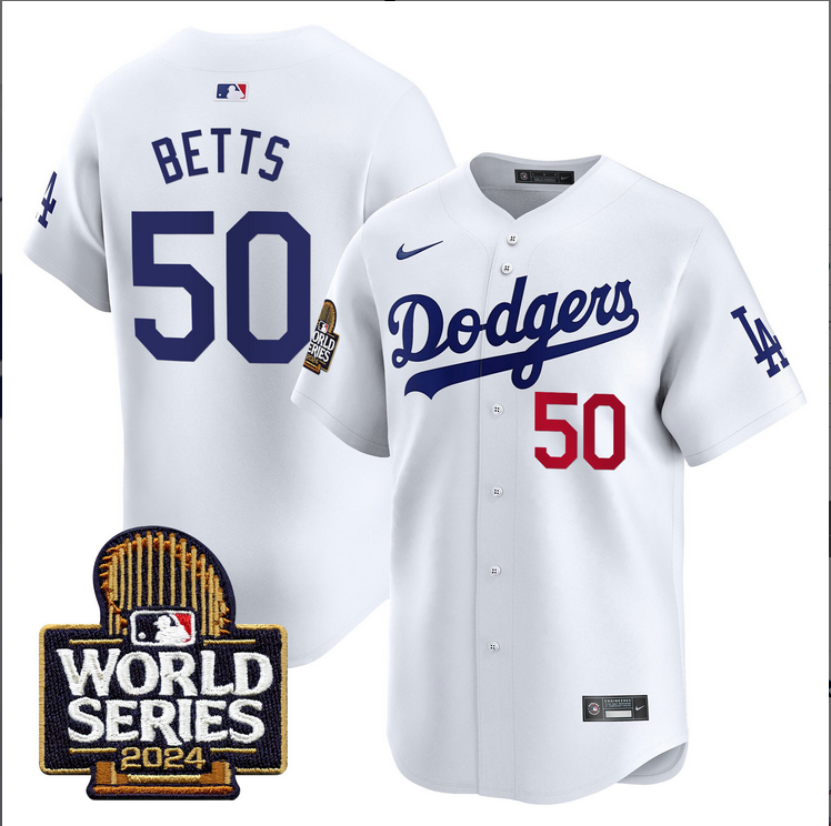 Men MLB Los Angeles Dodgers #50 Betts white 2024 World Series Champions Patch Limited Jersey20241105 style 1->los angeles dodgers->MLB Jersey